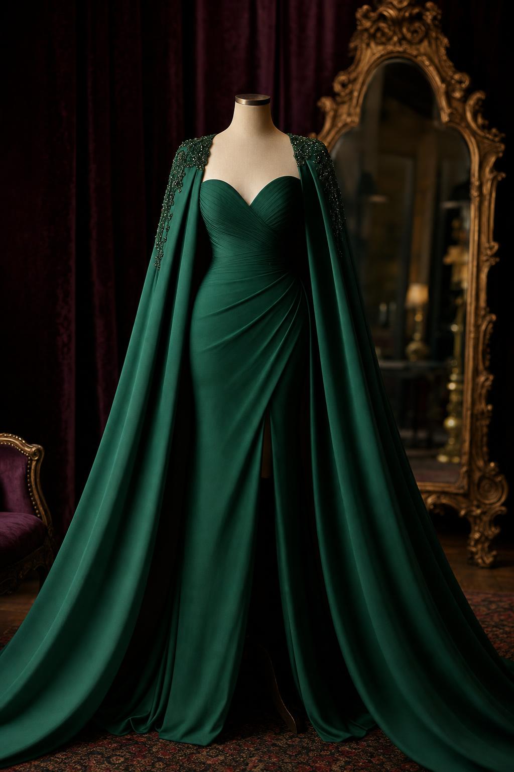 The Emerald Cape Gown