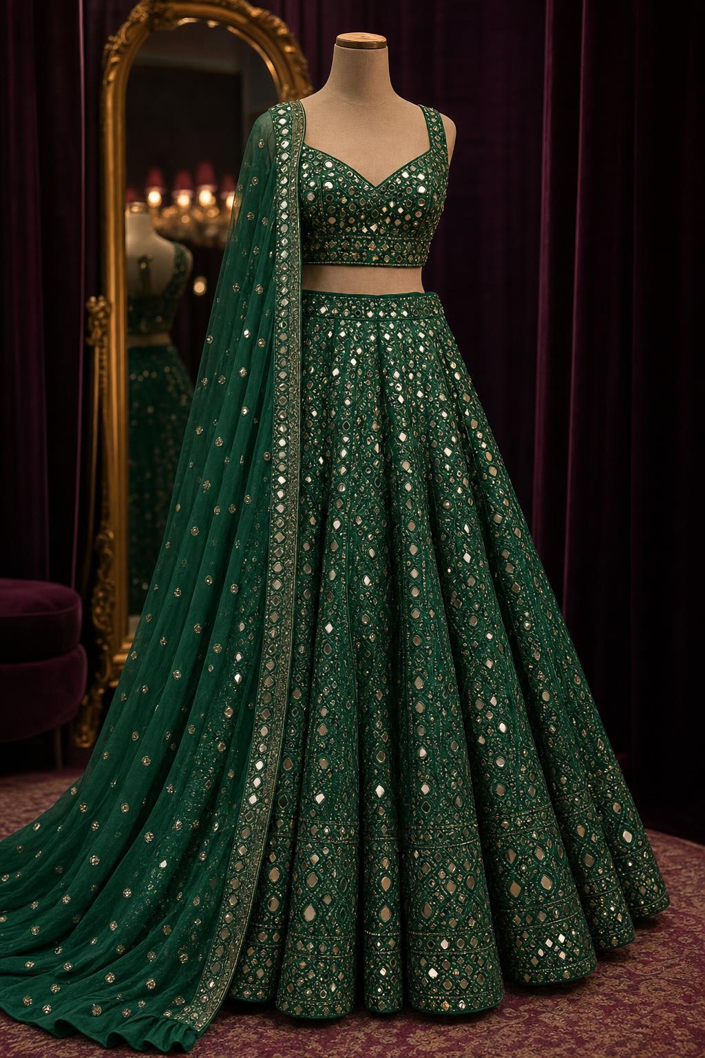 The Emerald Mirror-Work Lehenga