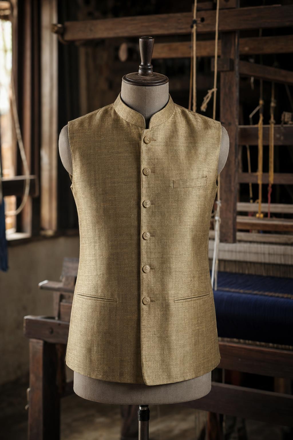 The Antique Gold Chanderi Nehru Jacket