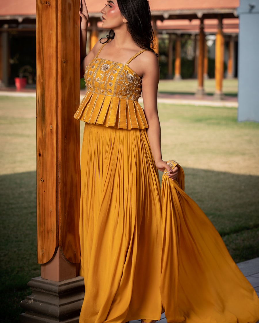 Mustard Peplum Lehenga Set